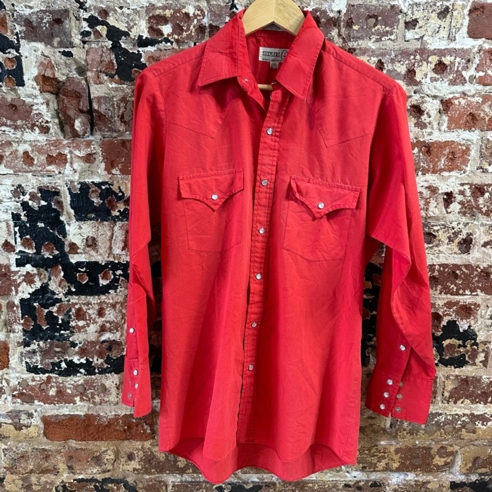 Sheplers Western Shirt Mens Small Rodeo Rockabilly Long Sleeve Snap Red